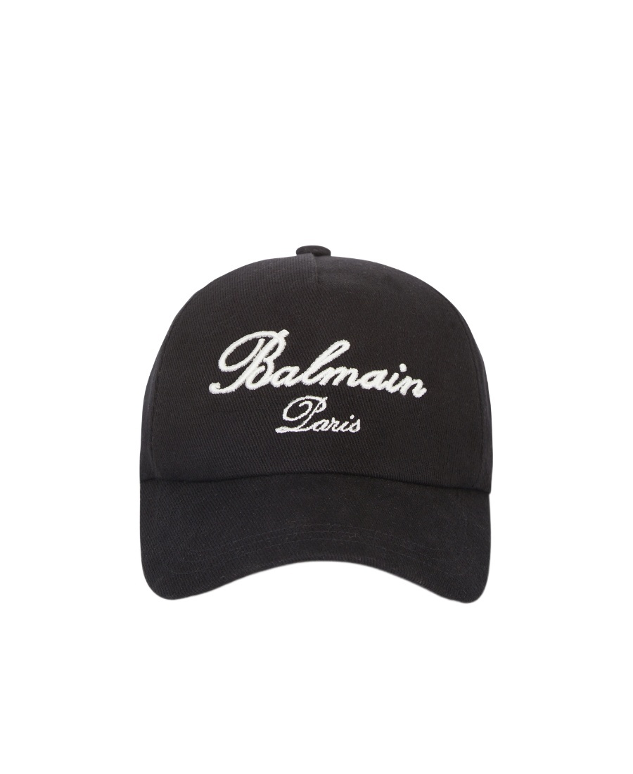 Balmain Signature Embroidered Cotton Baseball Cap In Black