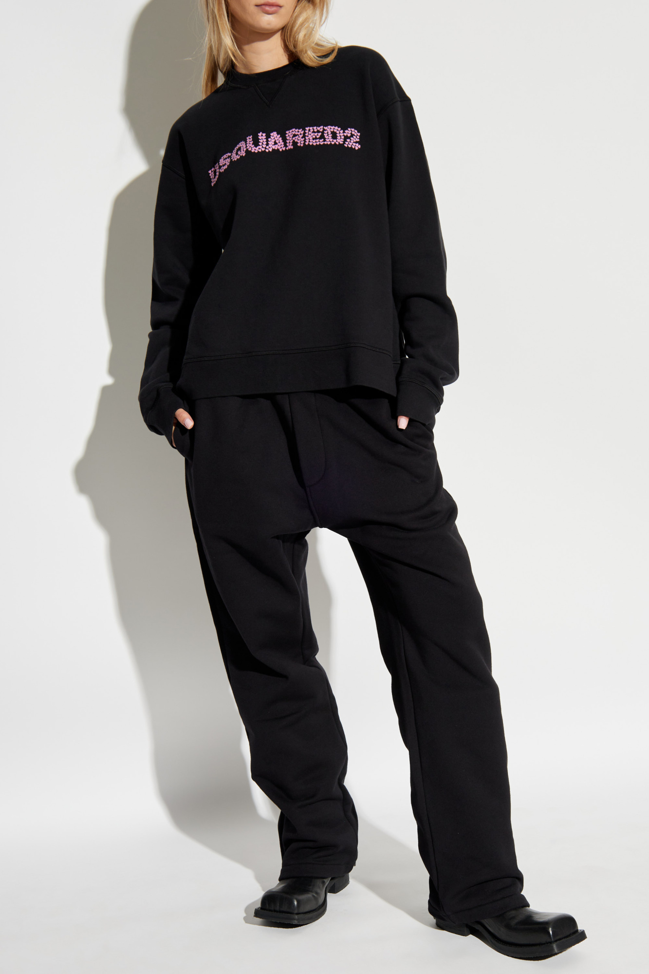 Dsquared2 Brushed Fleece Logo Cool-fit Sweatshirt In Black