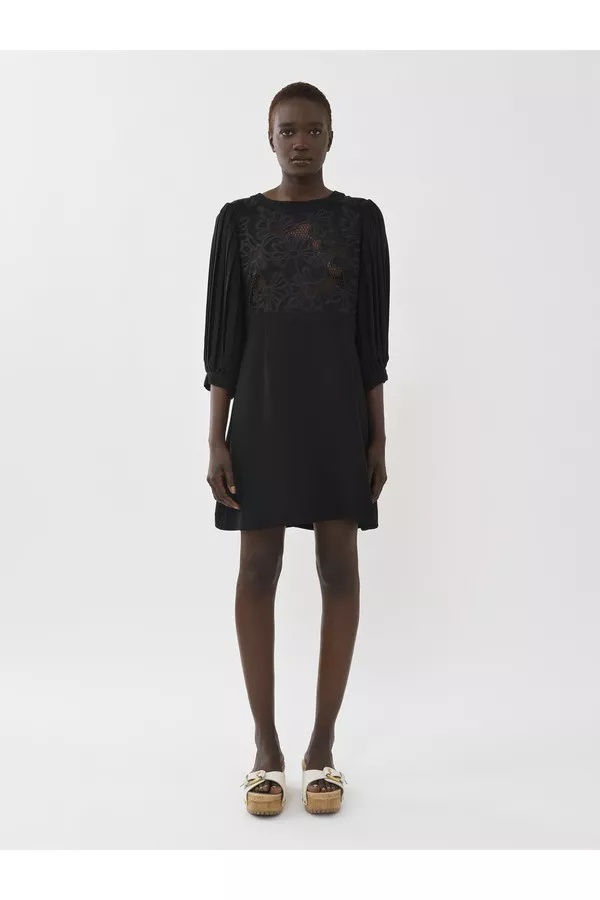 See By Chloé See By Chloe Crepe And Lace Mini Dress In Black