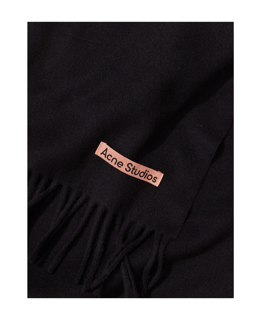 Shop Acne Studios Logo-tag Frayed-edge Scarf In Black