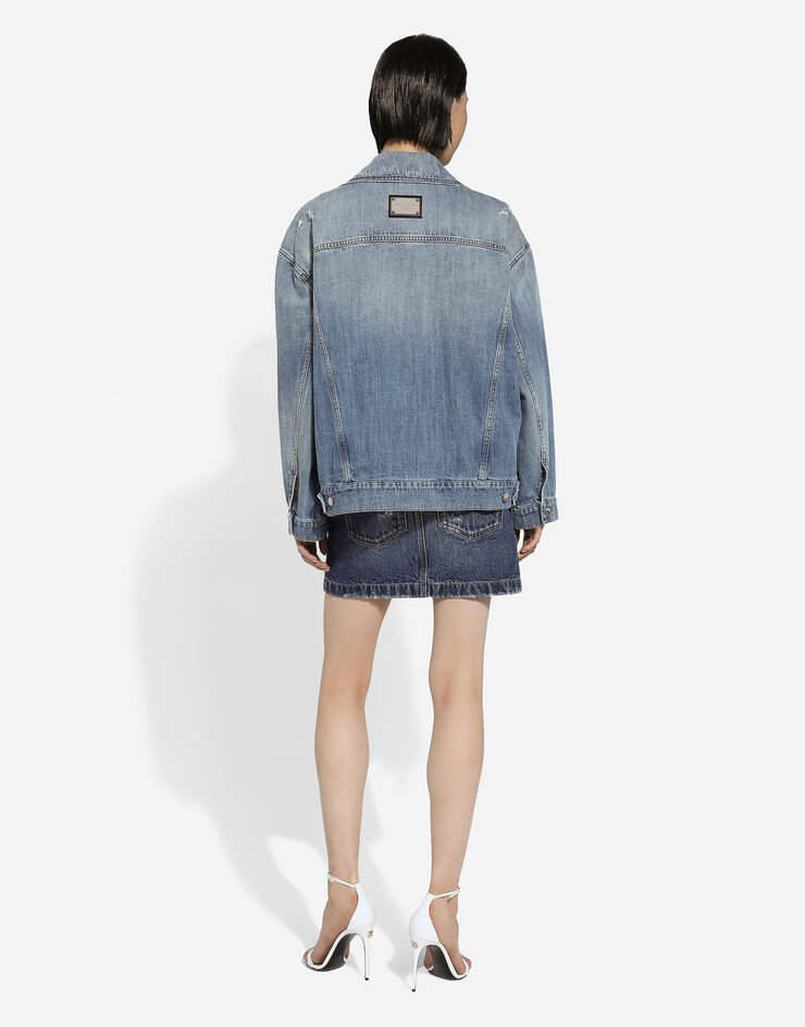 Dolce & Gabbana Logo-patch Cotton Denim Jacket In Gray