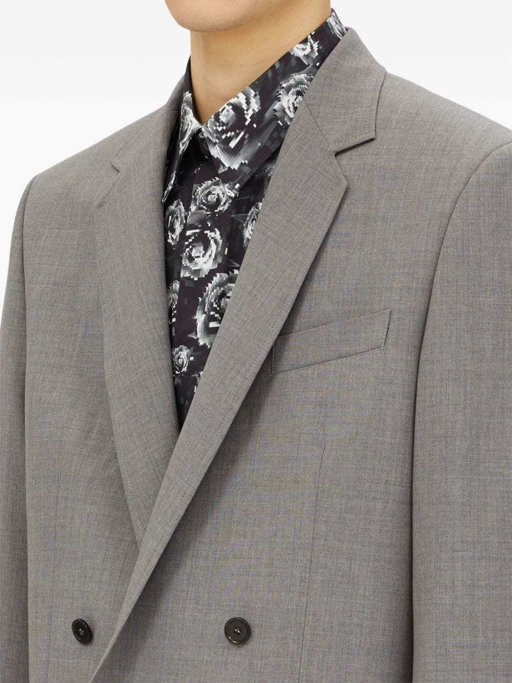 Msgm Double-breasted Mélange-effect Blazer In Gray