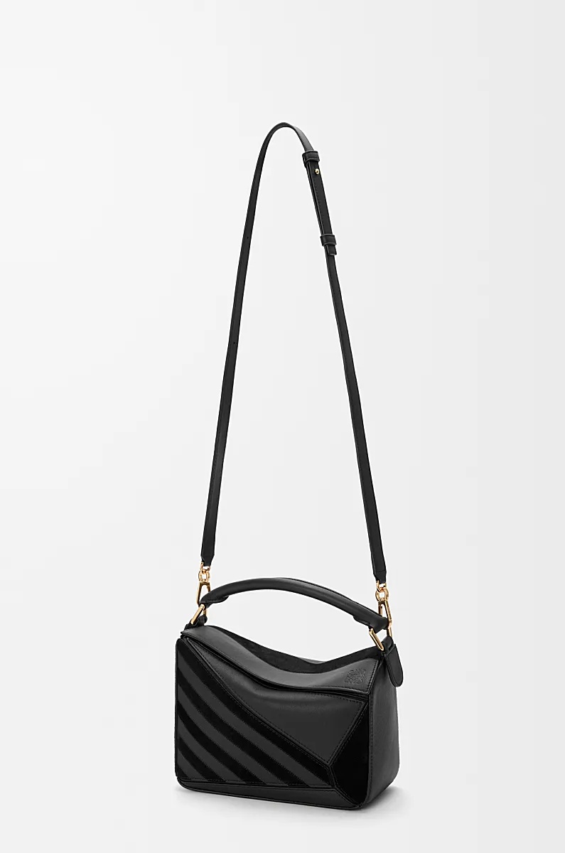 Loewe Womens Black Puzzle Stripes Small Leather Top-handle Bag In Black