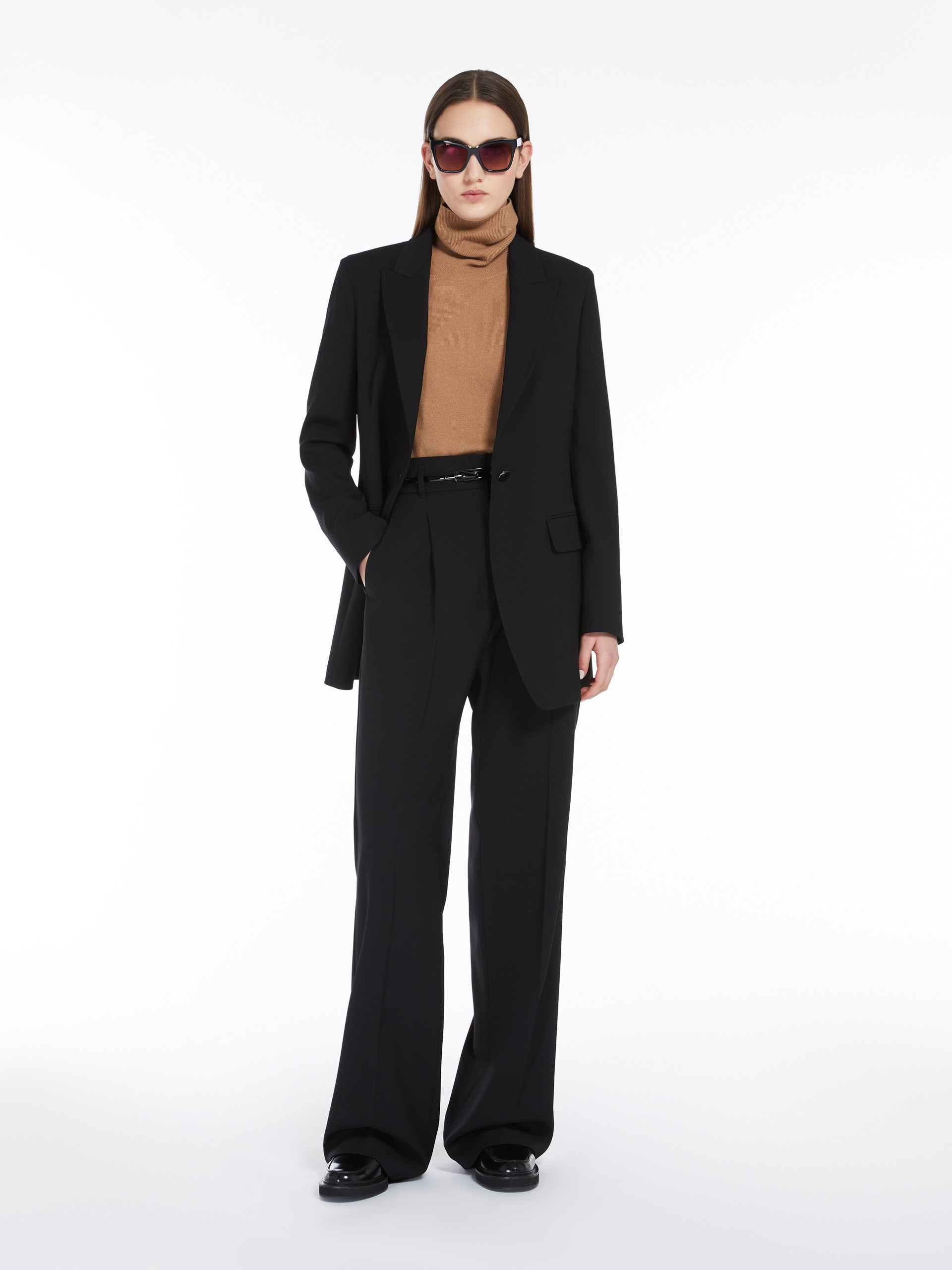 Max Mara Crepe Wool Suit Coat In Black