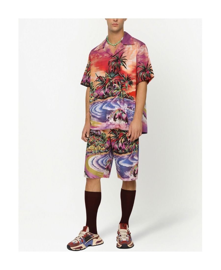 Dolce & Gabbana Bermuda Shorts With Hawaii Print In Multi