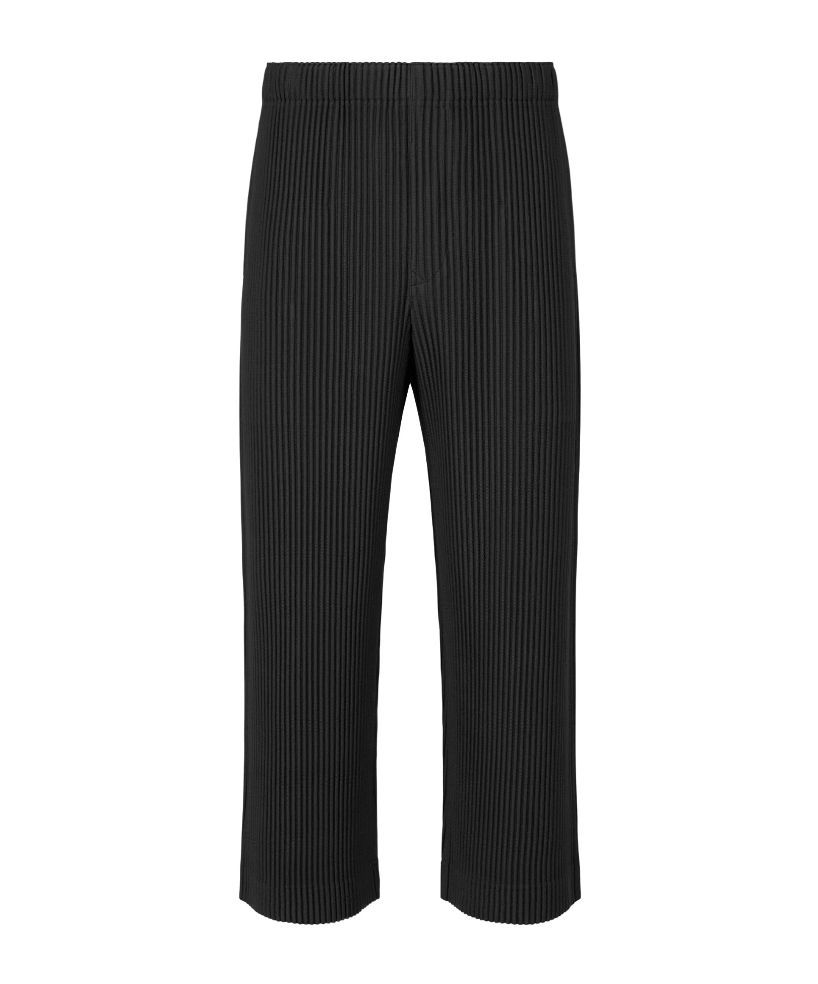 Issey Miyake Elastic Waistband Cropped Pleated Trousers In Black