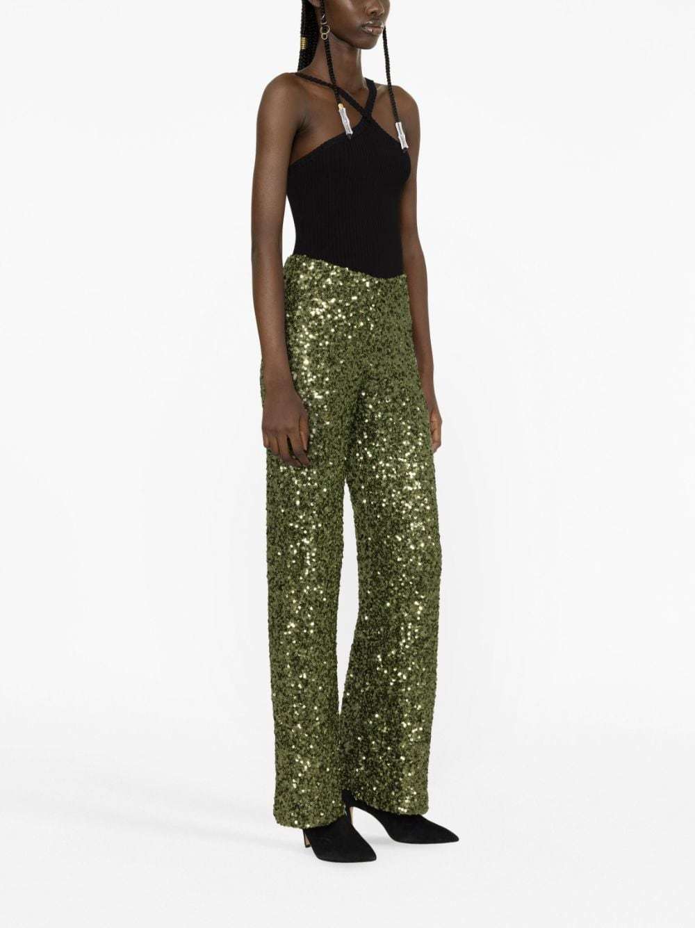 P.a.r.o.s.h Straight-leg Sequin Trousers In Green