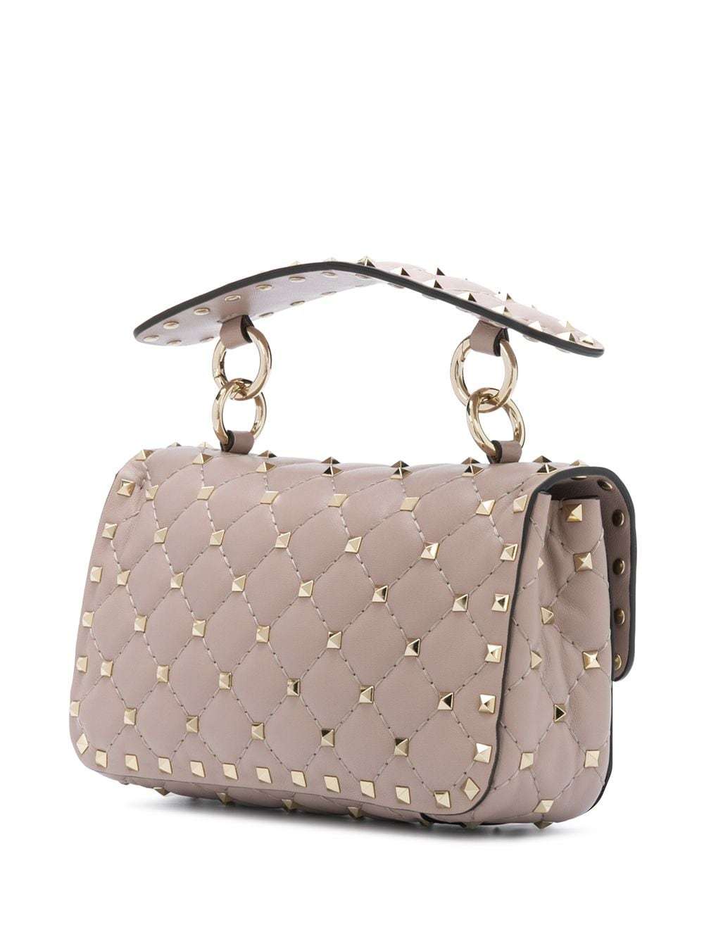 Valentino Beige Leather Small Rockstud Spike Top Handle Bag In Nude