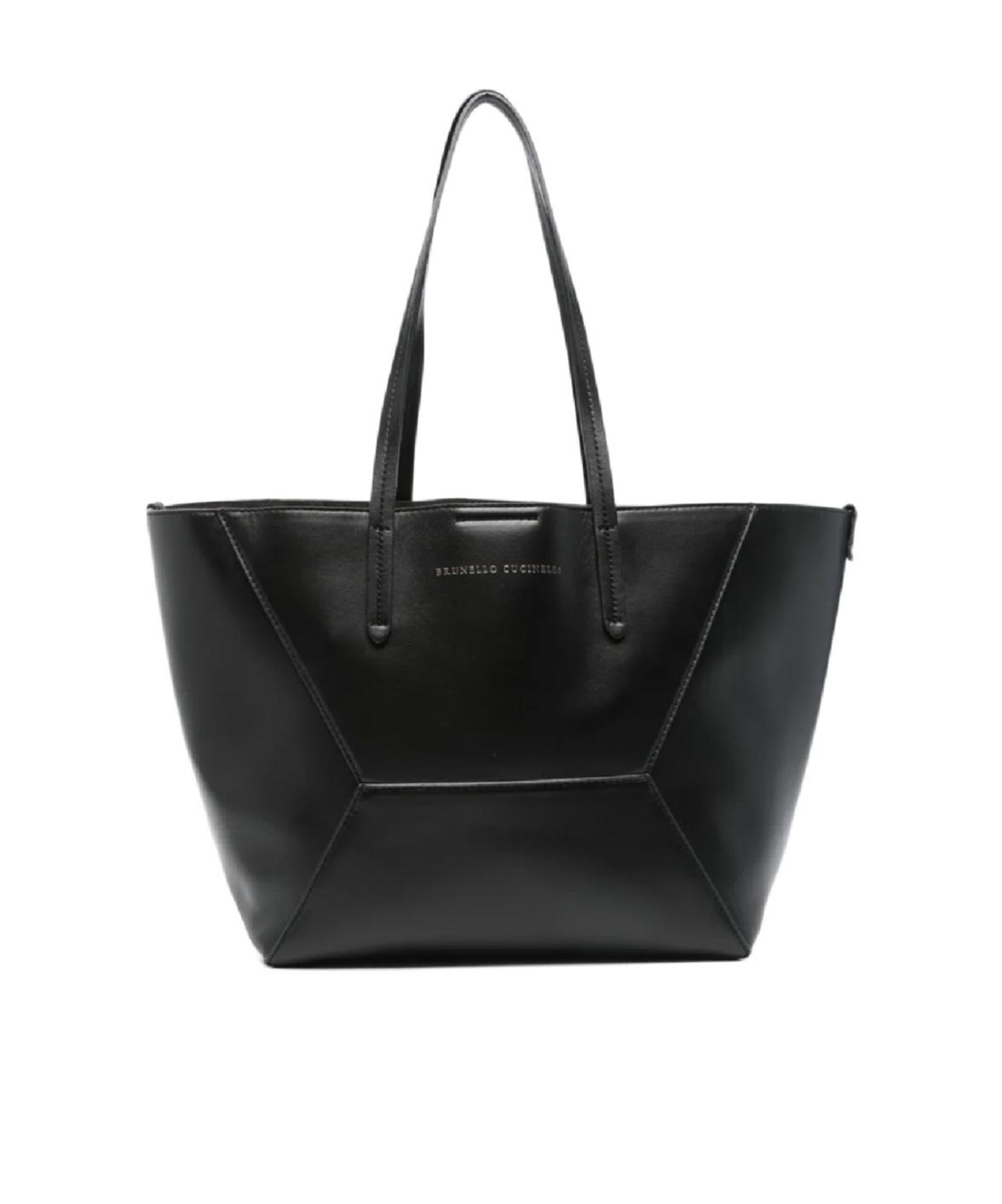Brunello Cucinelli Geometric Panel Structured Tote Bag With Detachable Pouch In Black