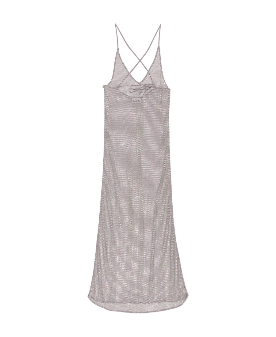 Ganni Crystal-embellished Mesh Dress In Gray