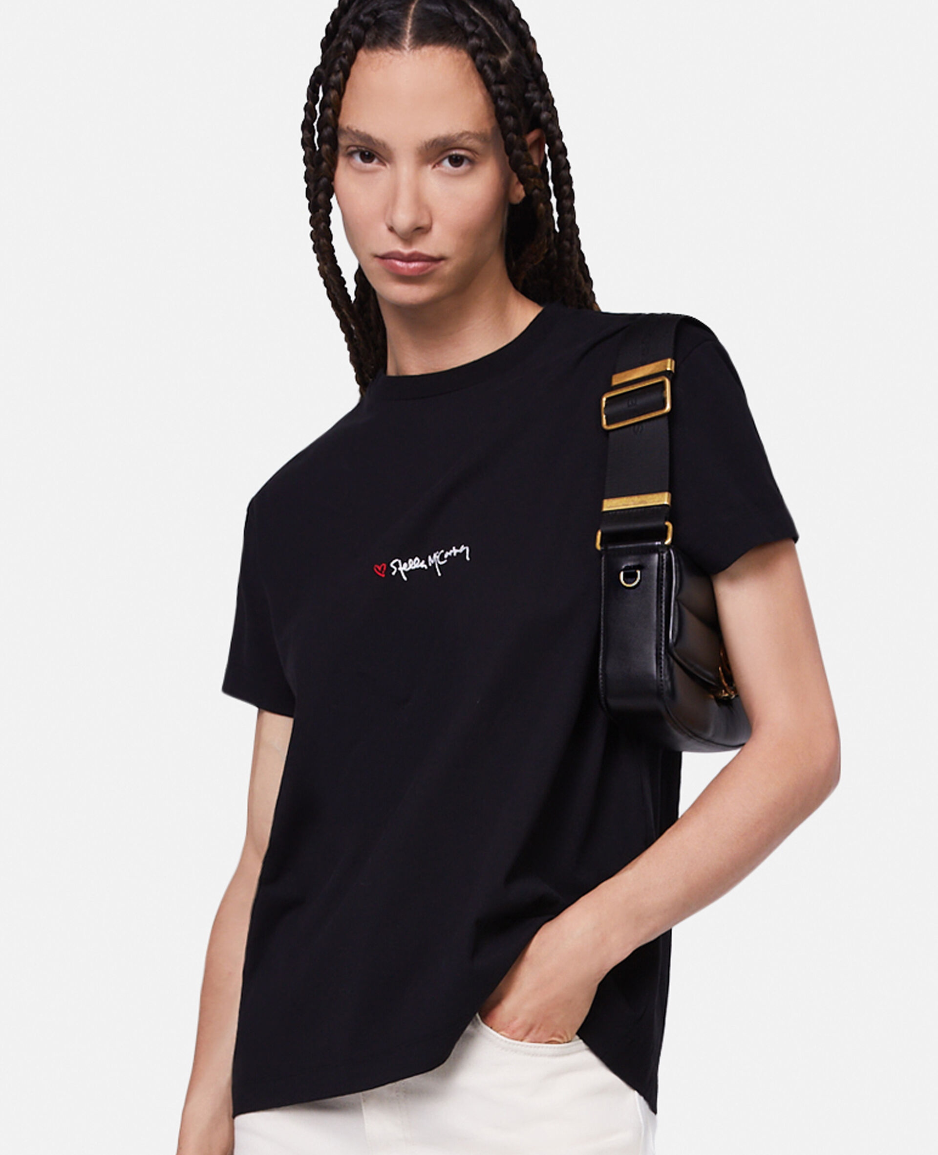 Stella Mccartney Stella Mc Cartney T Shirt With Embroidered Signature In Black