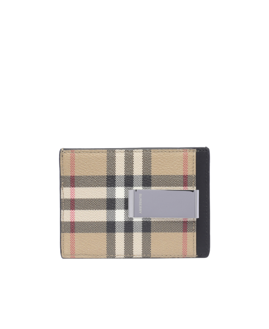Burberry Beige Check Money Clip Card Holder In Nude