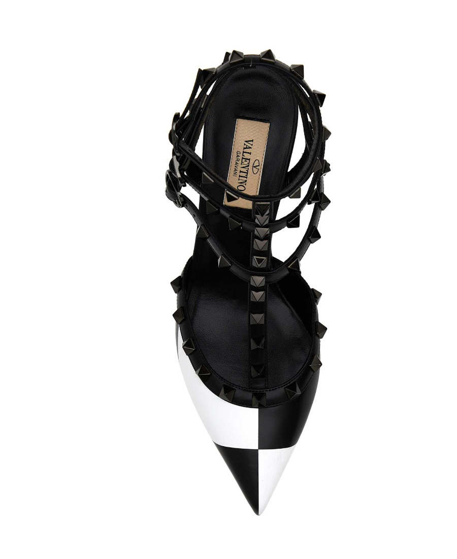Shop Valentino 60mm Rockstud Two-tone Leather Pumps In Black