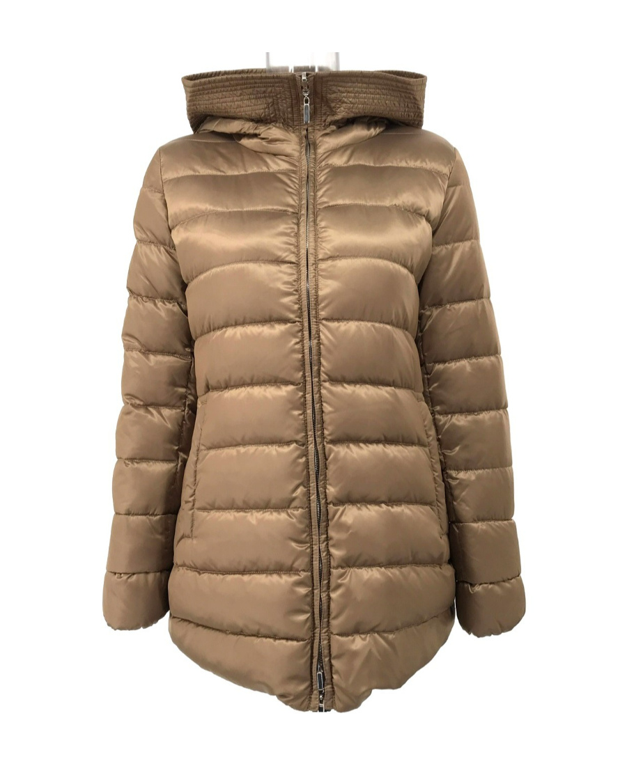 Max Mara Long-sleeved Hooded Down Jacket In Brown