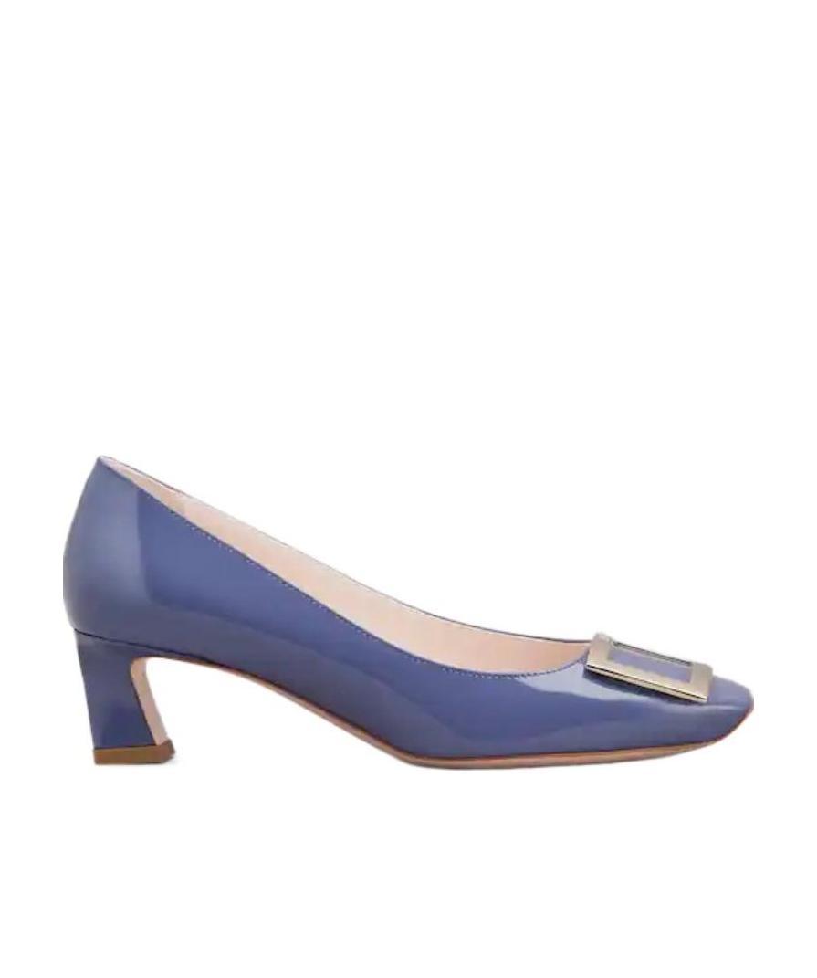 Roger Vivier Trompette Patent Leather Metal Buckle High Heels In Blue