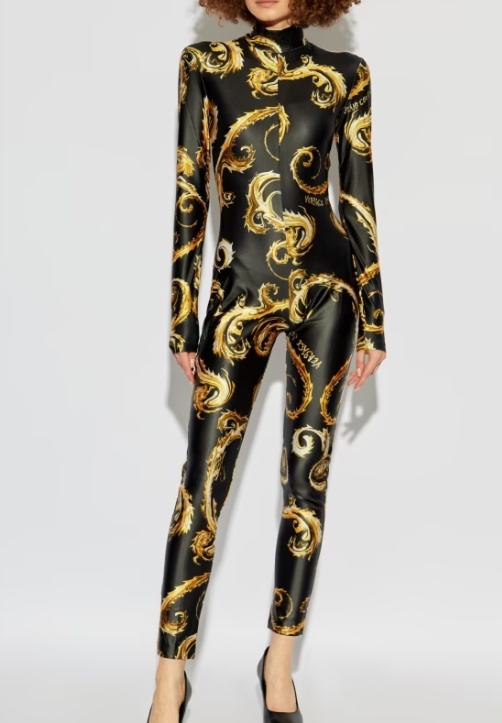 Versace Jeans Chromo Couture-print Jumpsuit In Black
