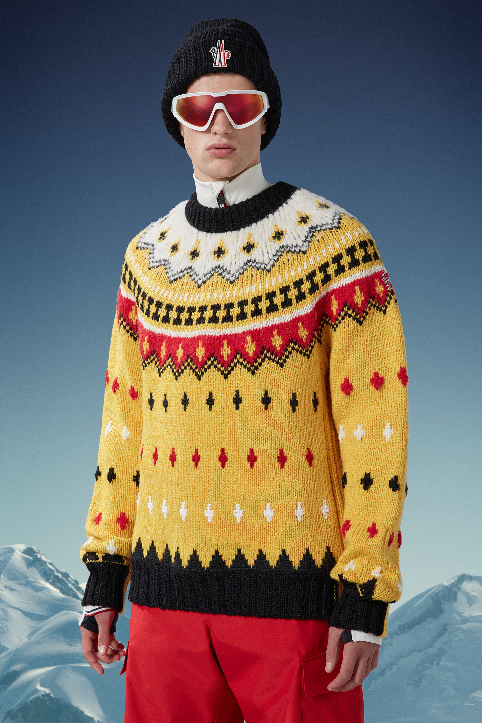 Moncler Fair Isle Sweater In Wool And Alpaca In Yellow
