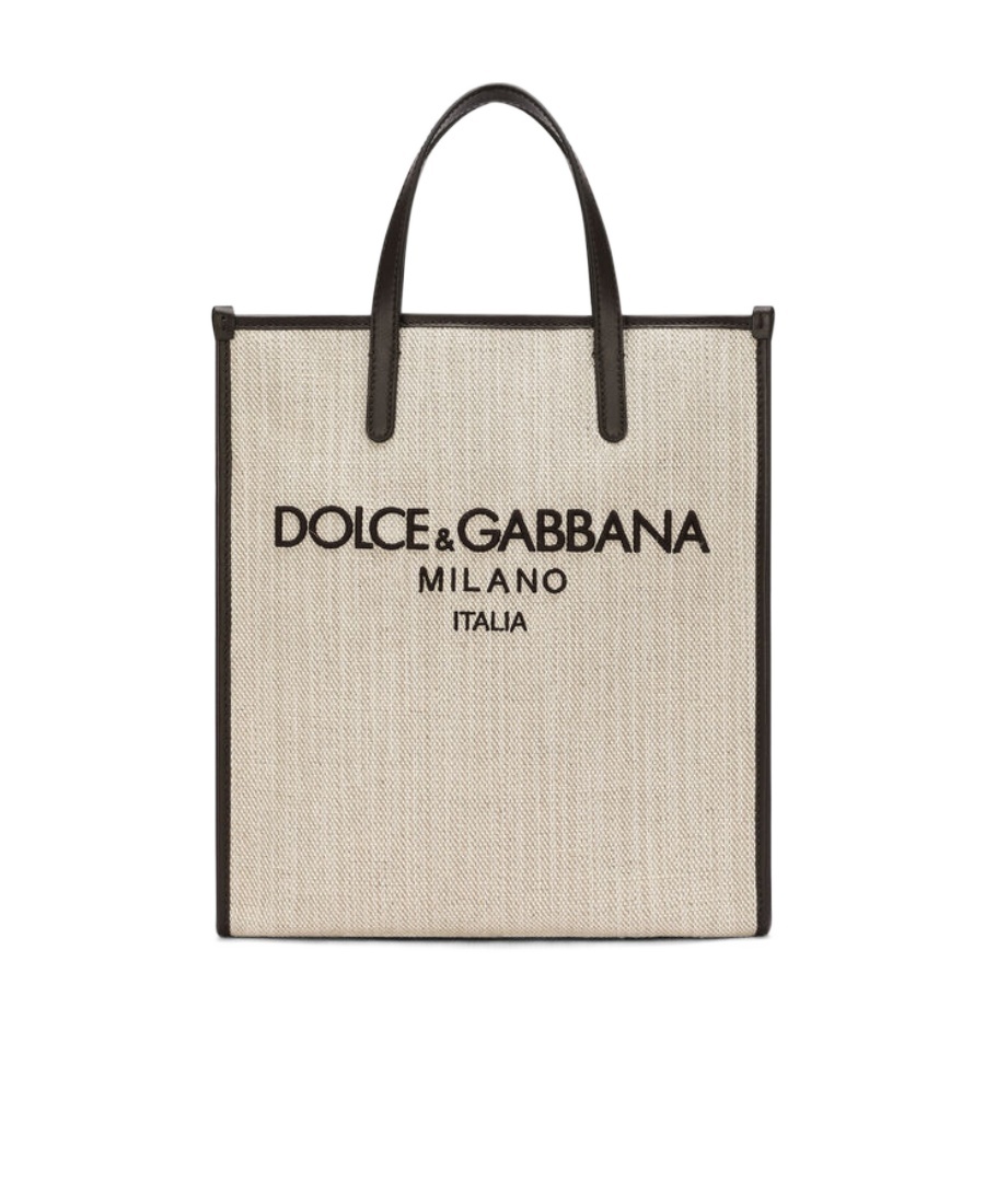 Dolce & Gabbana Small Shopping Canvas Tote Bag In Nude