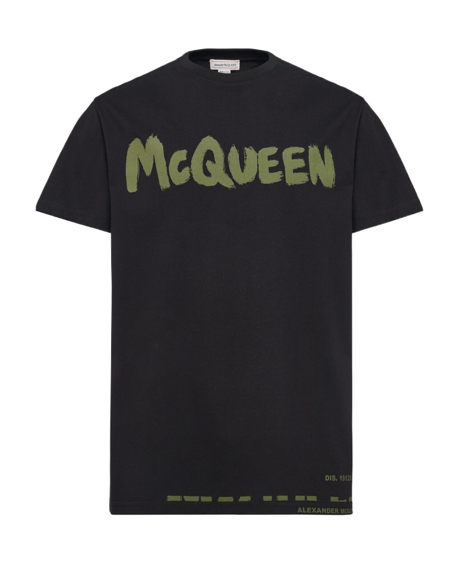 Alexander Mcqueen Men`s Mcqueen Graffiti T-shirt In Black/khaki In Black