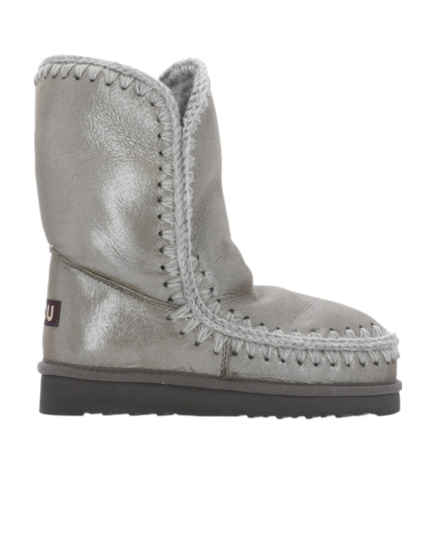 Mou Eskimo 18 Crochet-trim Metallic-leather Boots In Gray