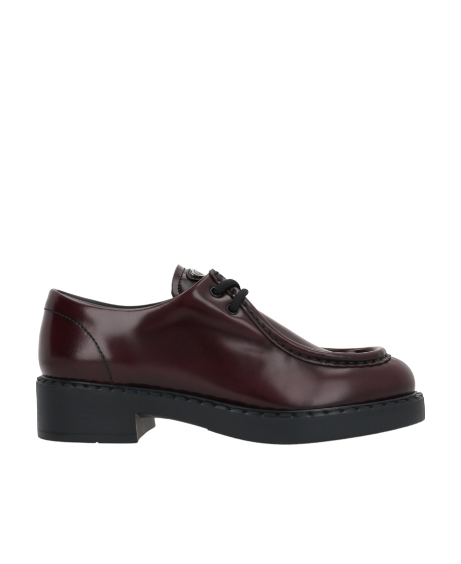 Prada Round Head Lace-up Loafers In Red