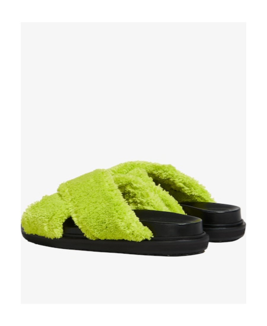 Marni Fussbett Cross Faux Shearling Slides In Green