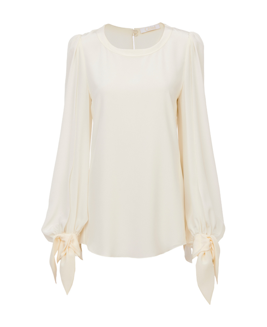 Chloé Puff-sleeve Organic Silk Blouse In White