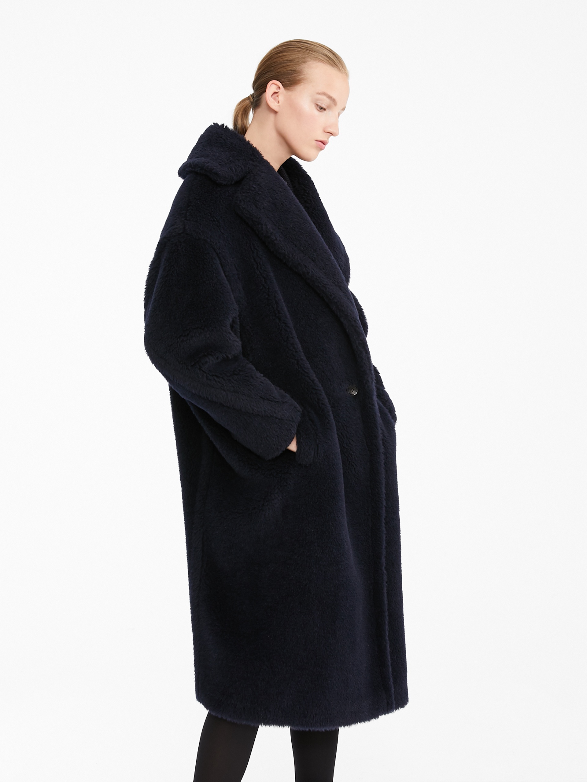 Max Mara Hooded Coat With Belt In Black Wool In Black