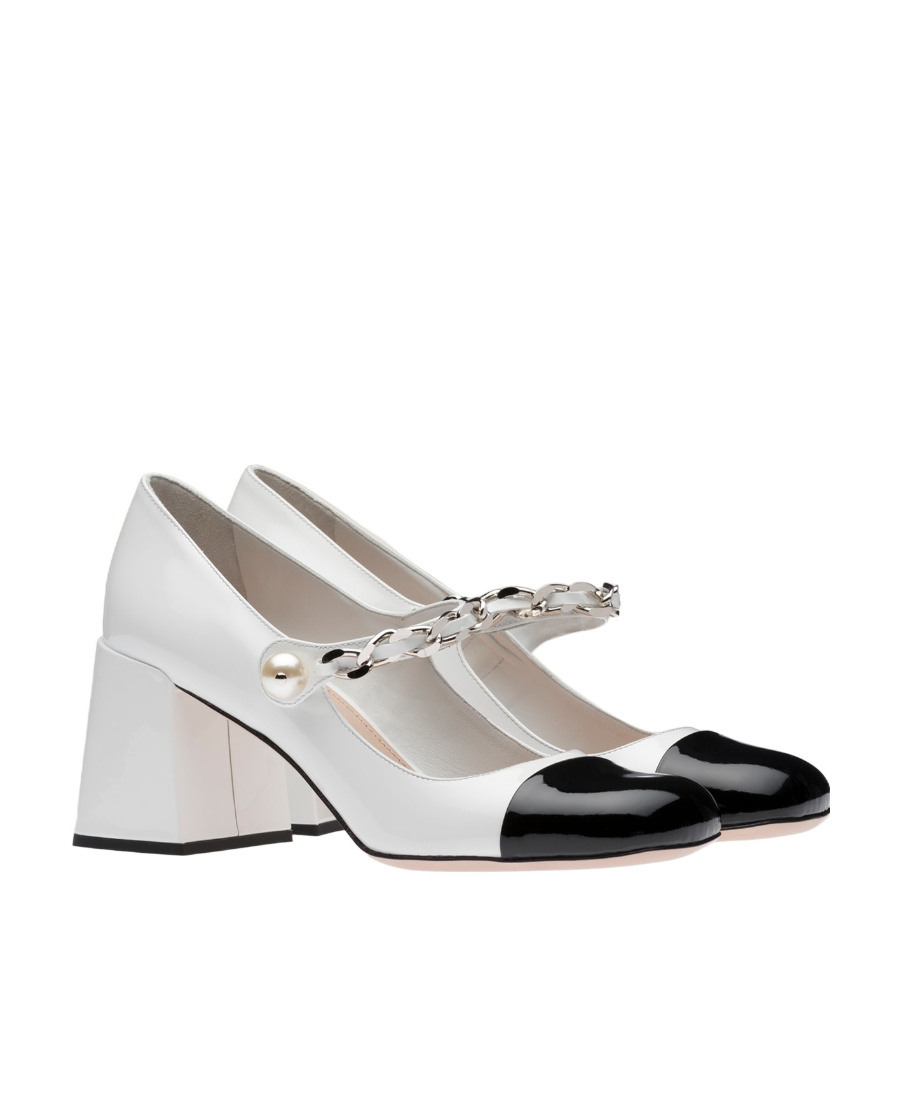 Miu Miu Leather Chain Pumps In White