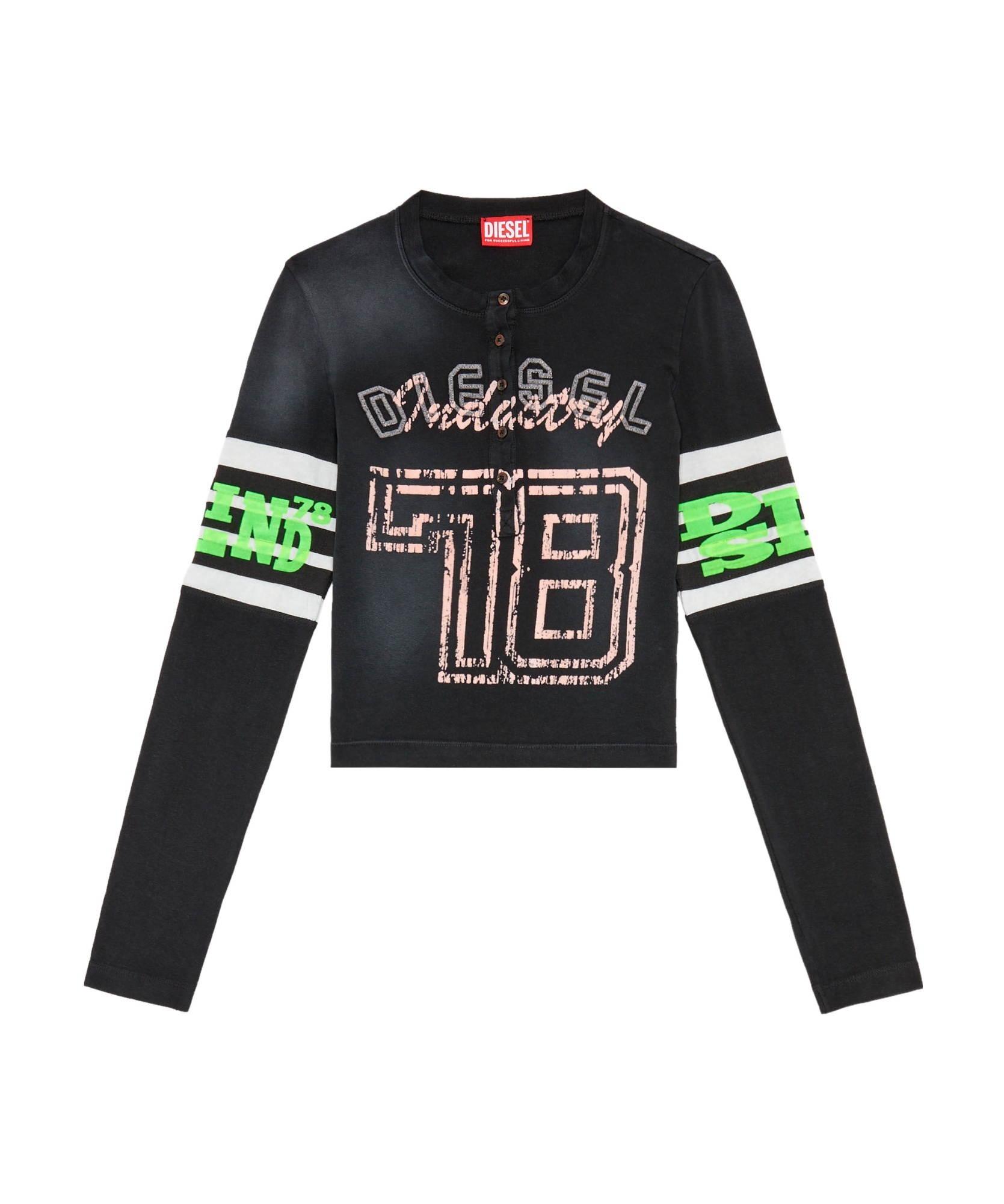 Diesel Slim Fit T-uncserafin Henley T-shirt With Embossed Details In Black