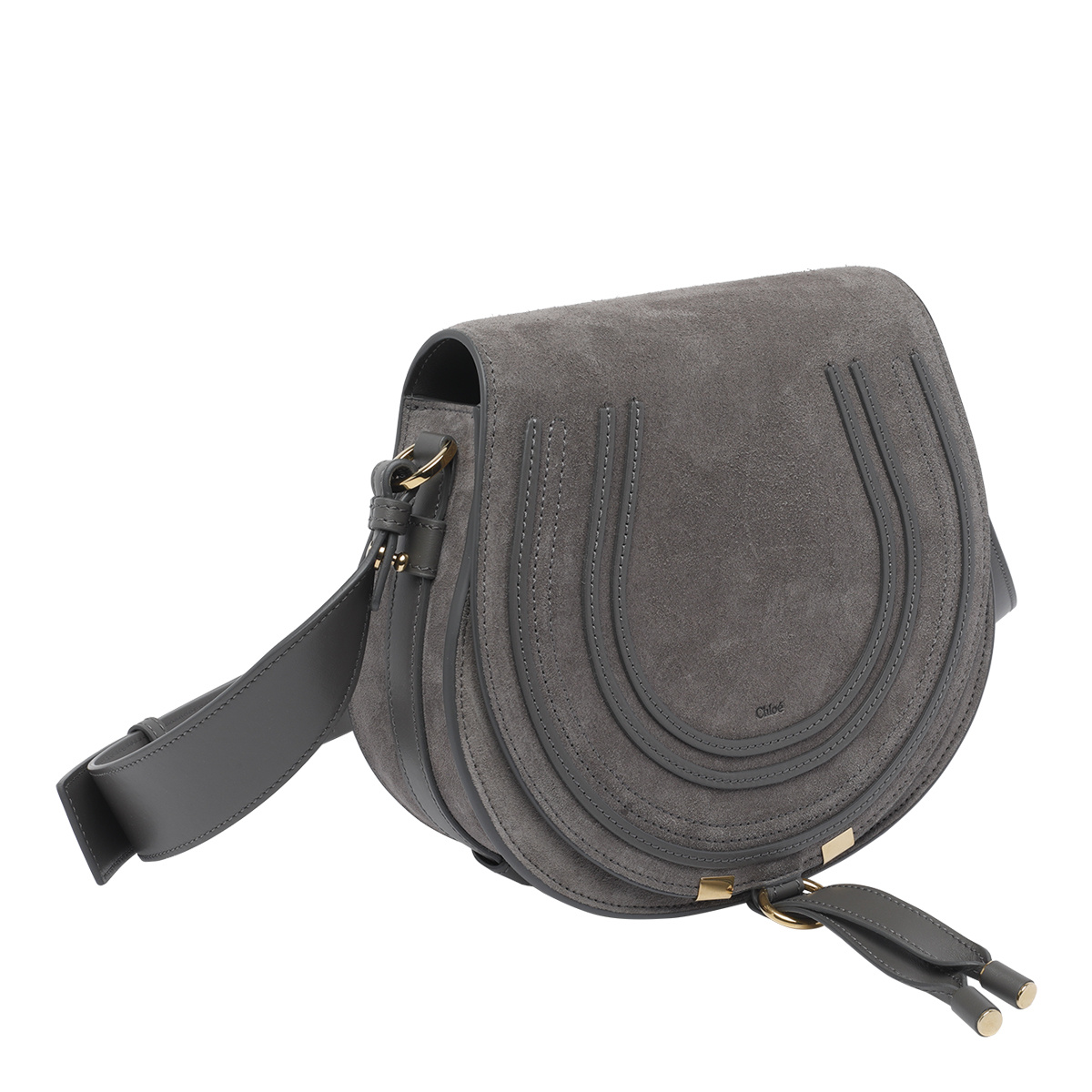 Chloé Suede Shoulder Bag Adjustable Strap In Gray