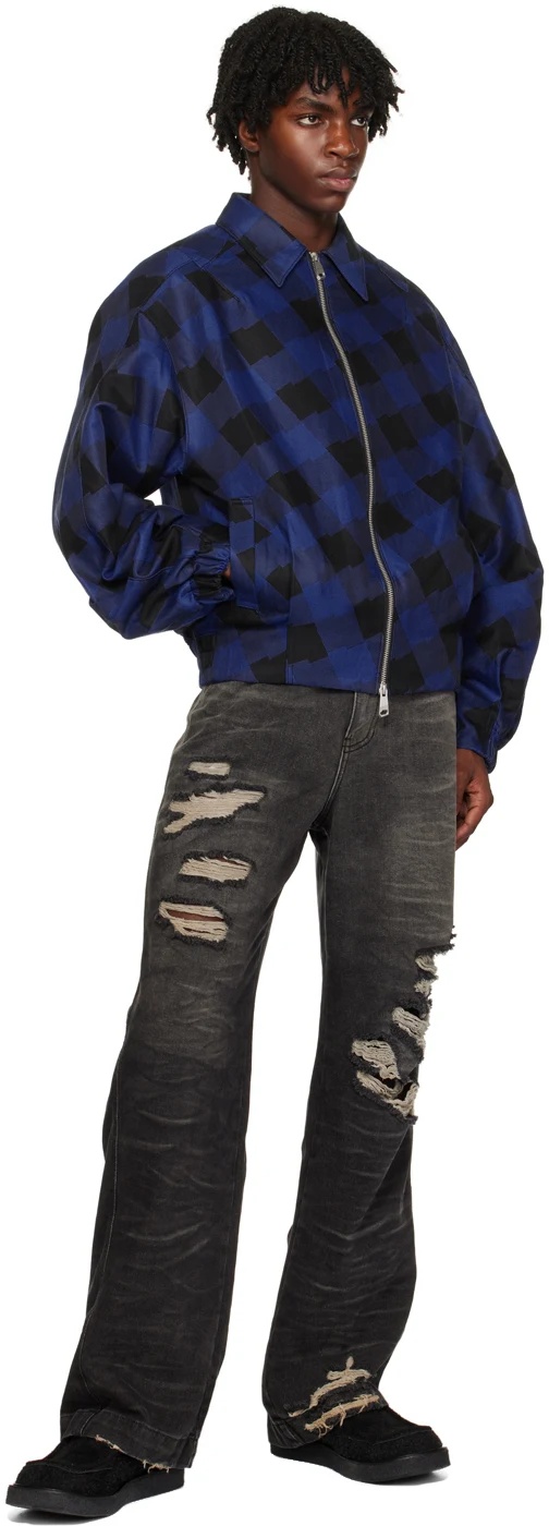 Ader Error Lapel Geometric Pattern Casual Jacket In Blue