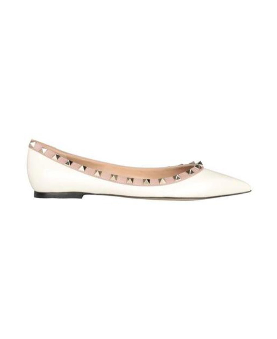 Valentino 10mm Rockstud Leather Flats In White