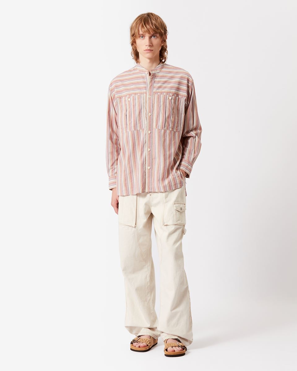 Isabel Marant Striped Long Sleeve Band Collar Shirt In Nude