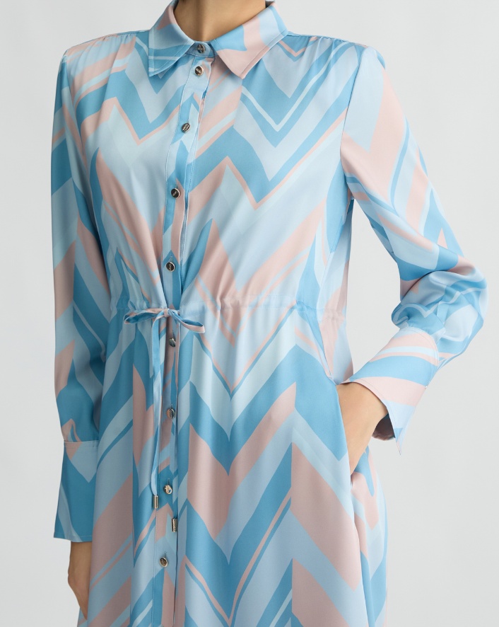 Liu •jo Liu Jo Chevron Pattern Midi Dress With Cinched Waist In Blue