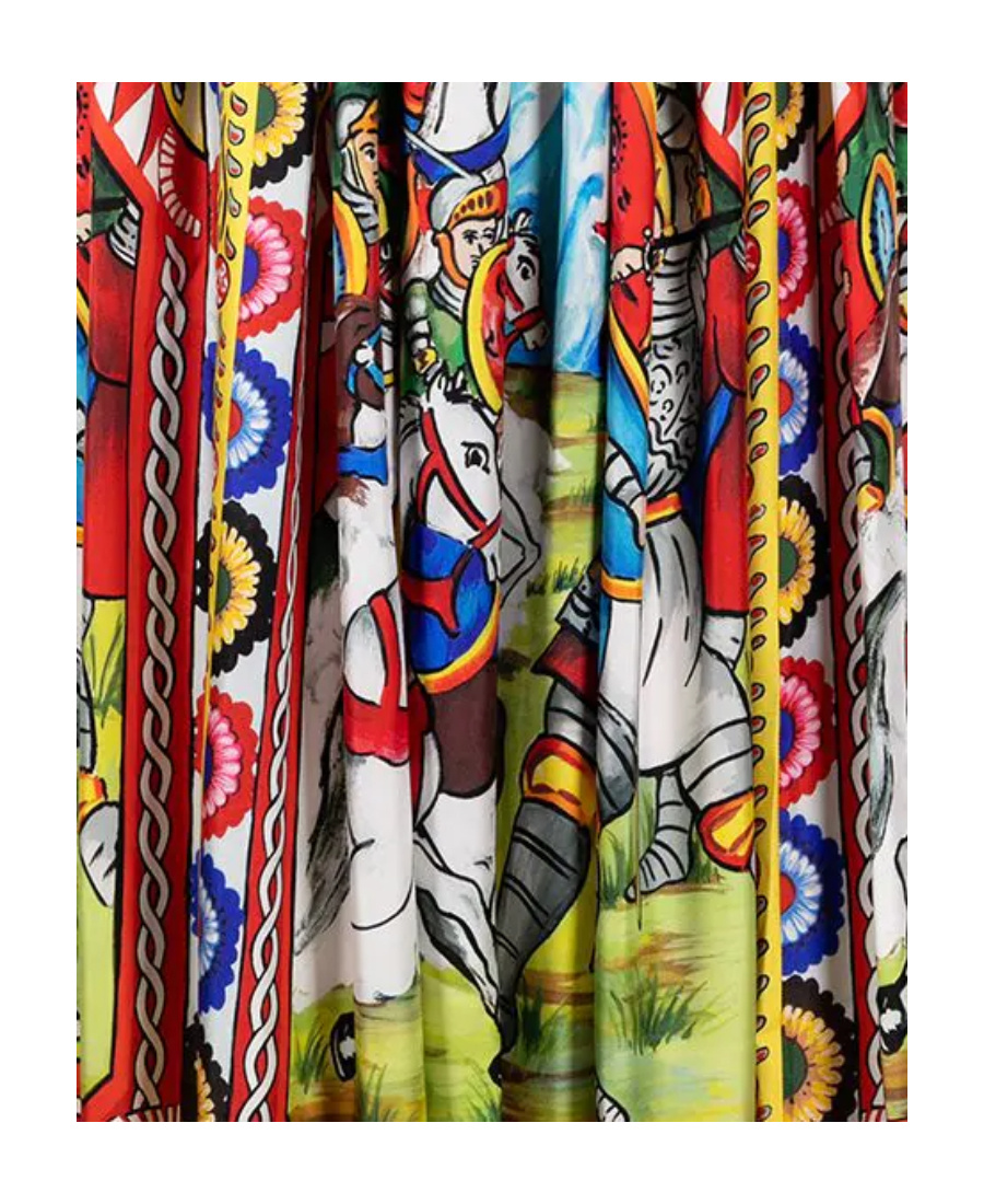 Dolce & Gabbana Carretto Print Pleated Silk Twill Midi Skirt In Multicolor