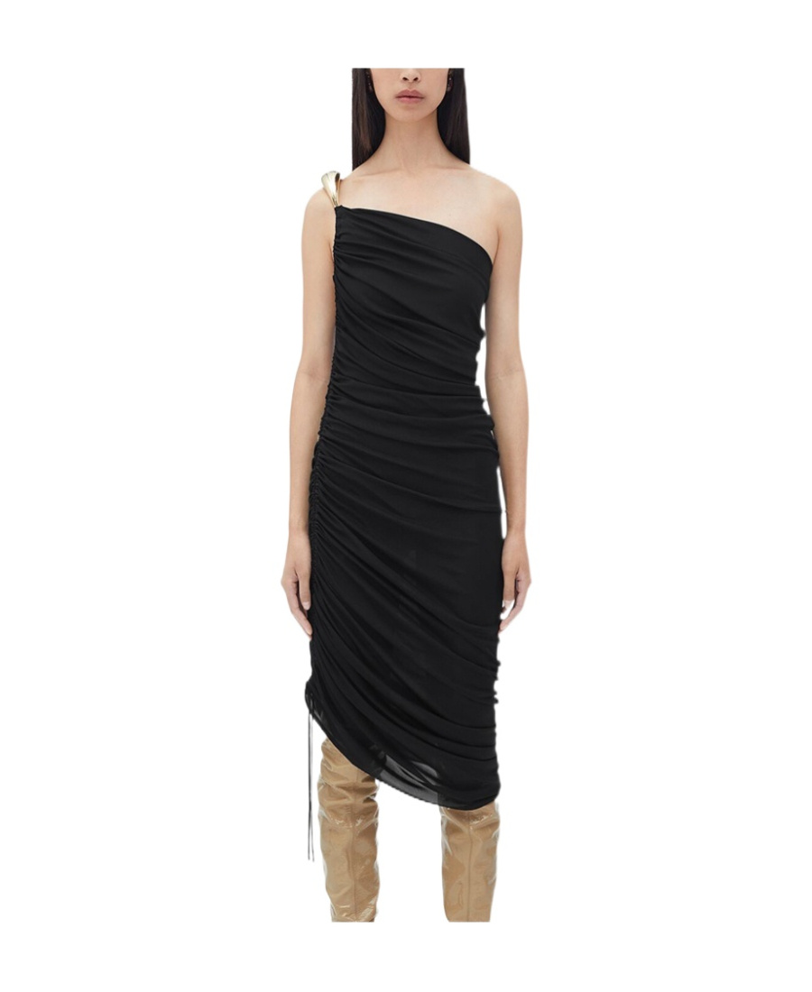 Bottega Veneta One-shoulder Asymmetric Embellished Satin-jersey Midi Dress In Black