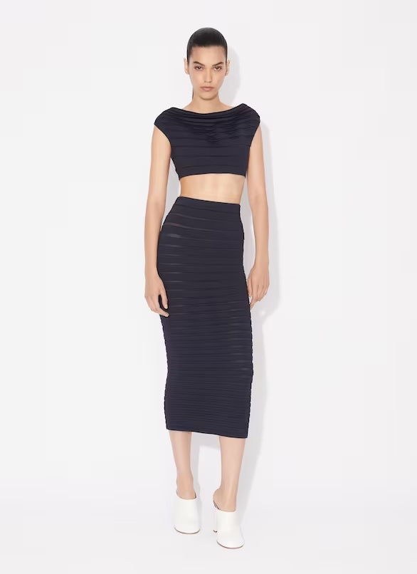 Alaïa 3d-pleated Midi Skirt In Black