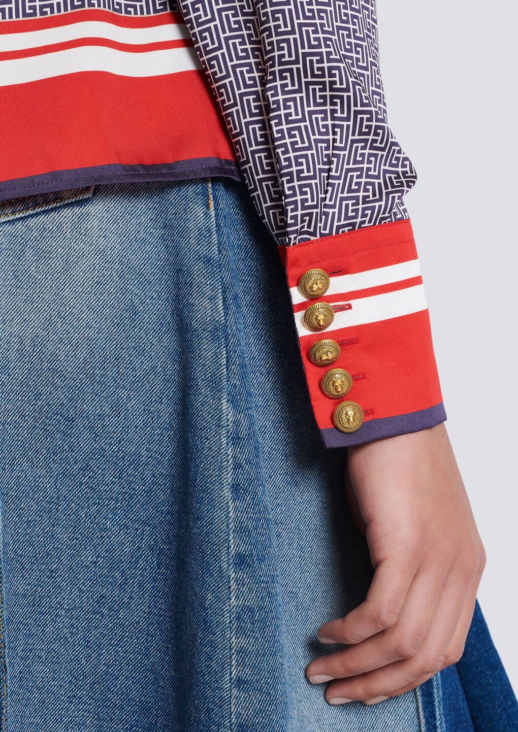 Balmain Pussy-bow Monogram-printed Shirt In Gray