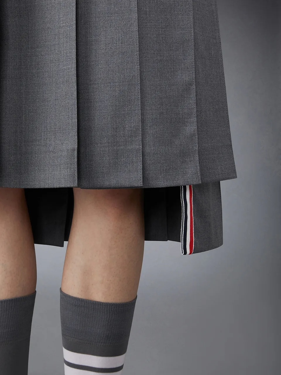 Thom Browne Medium Grey School Uniform Plain Weave Below-the-knee Pleated Skirt In Gray