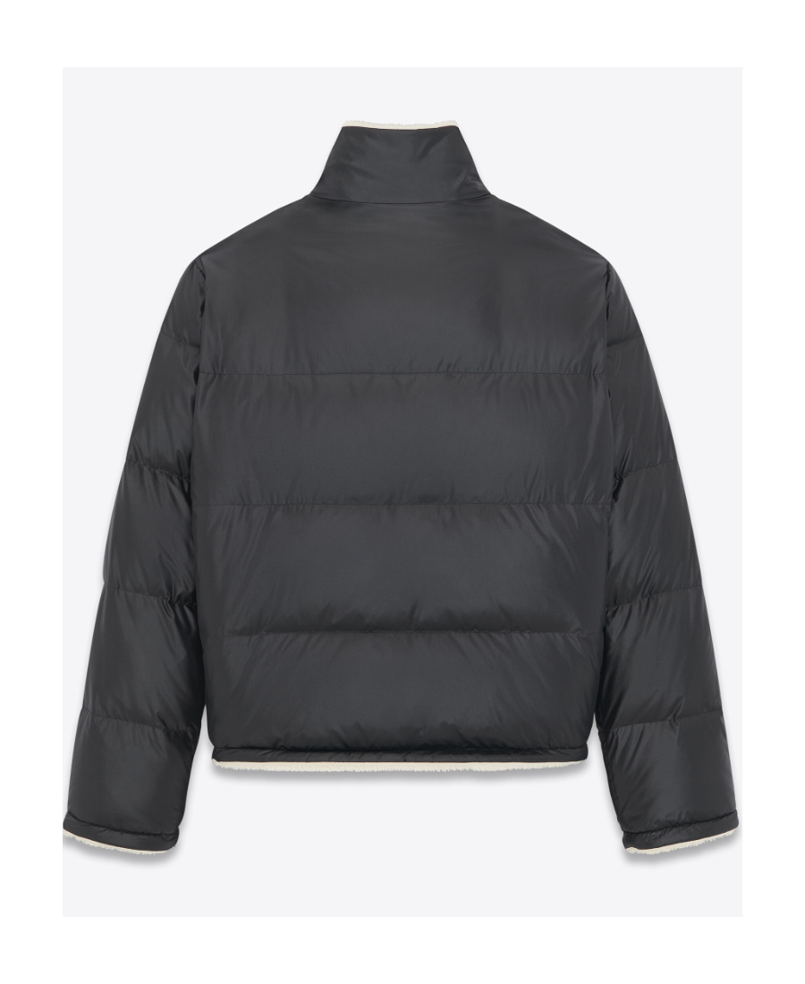 Saint Laurent Faux-shearling Semi Shiny Puffer Jacket In Black