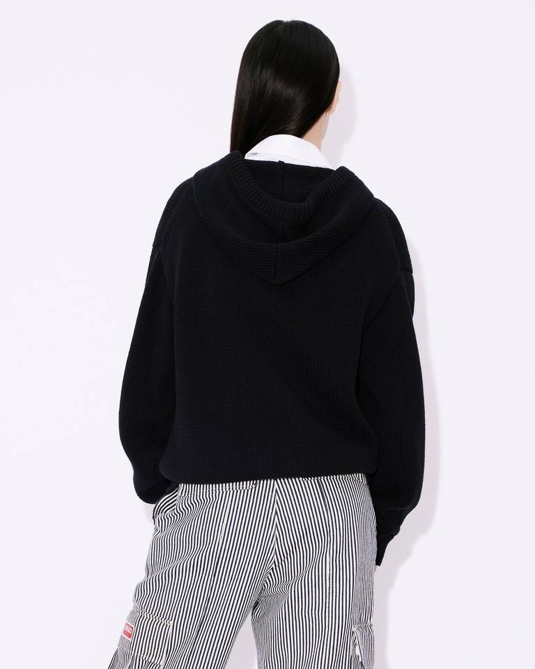 KENZO KENZO LOGO DETAILED DRAWSTRING KNIT HOODIE