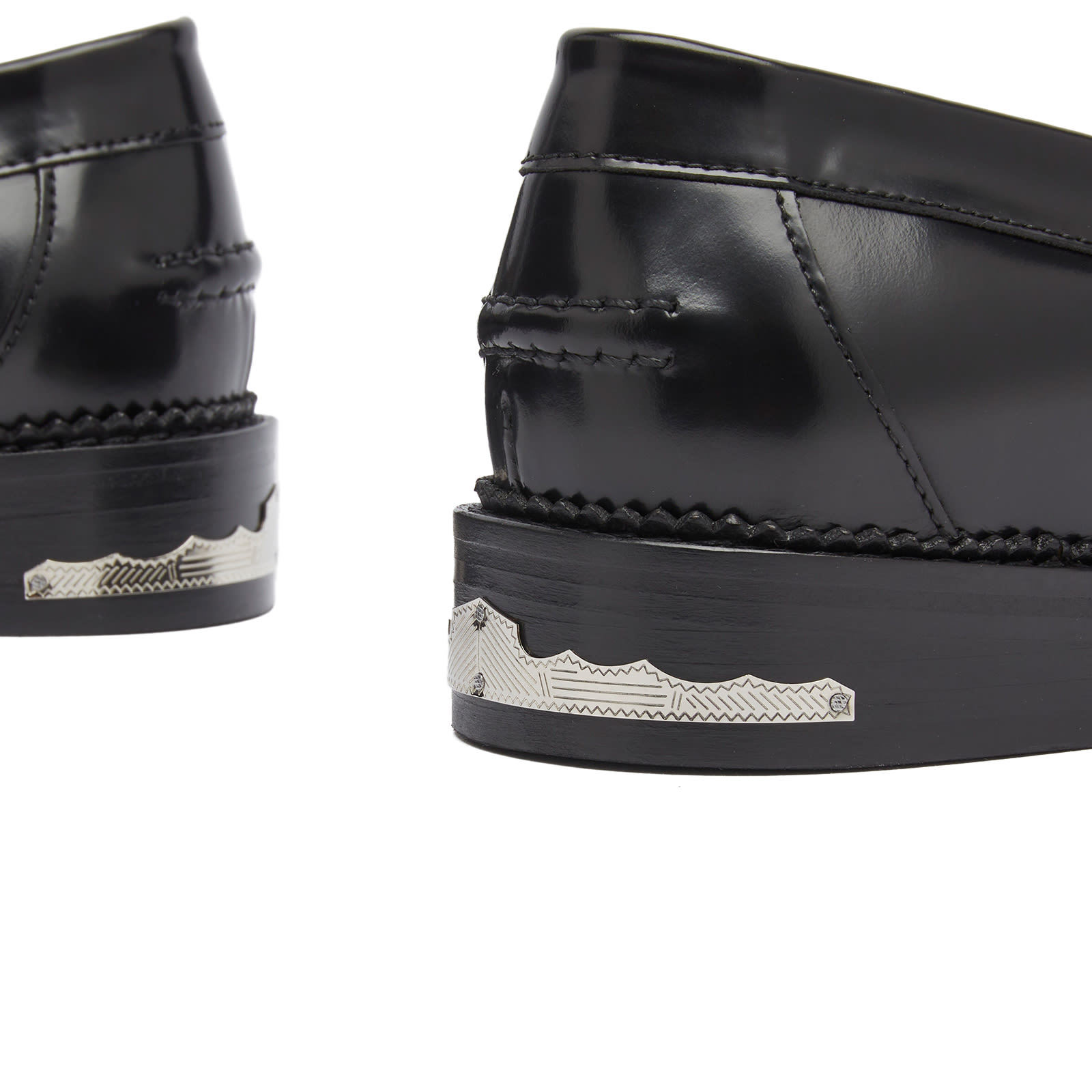 Toga Round-toe Leather Loafers In Black