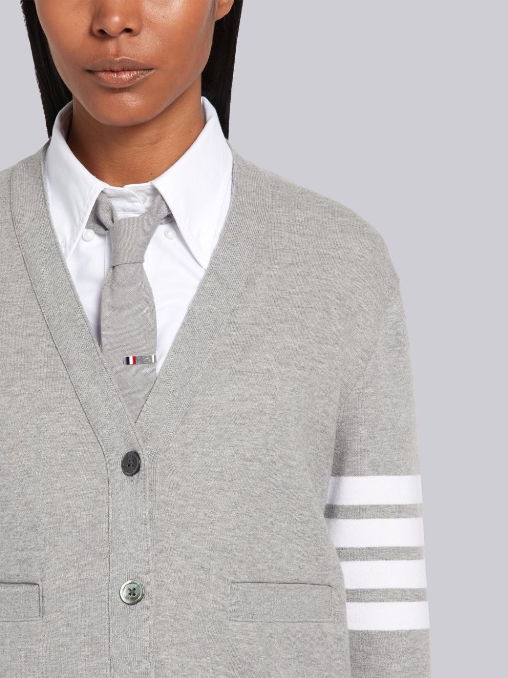Thom Browne 4-bar Stripe Cardigan In Gray