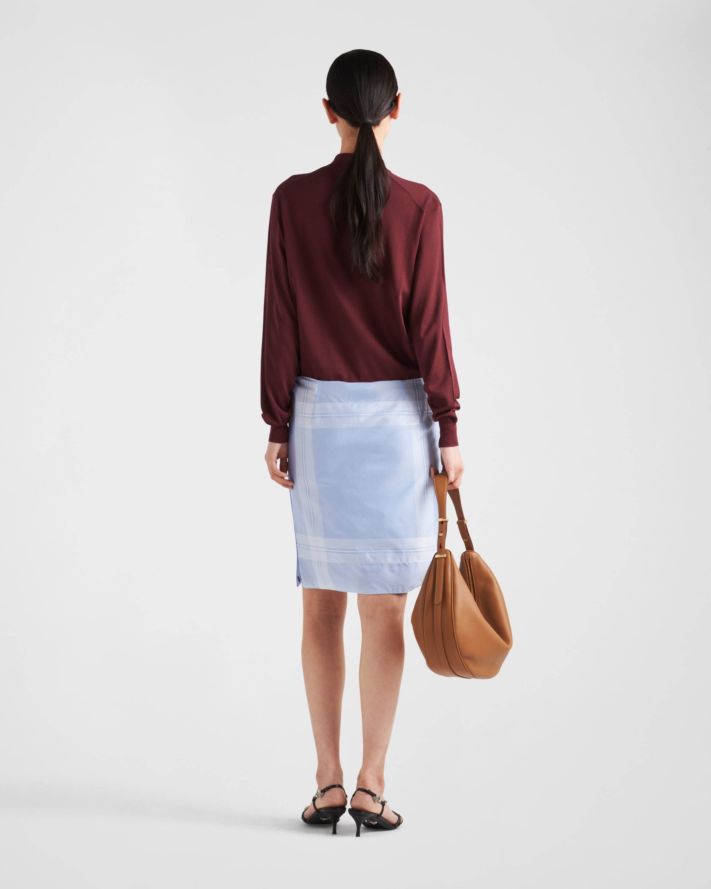 Prada Checked Cotton Mini Skirt In Light Blue