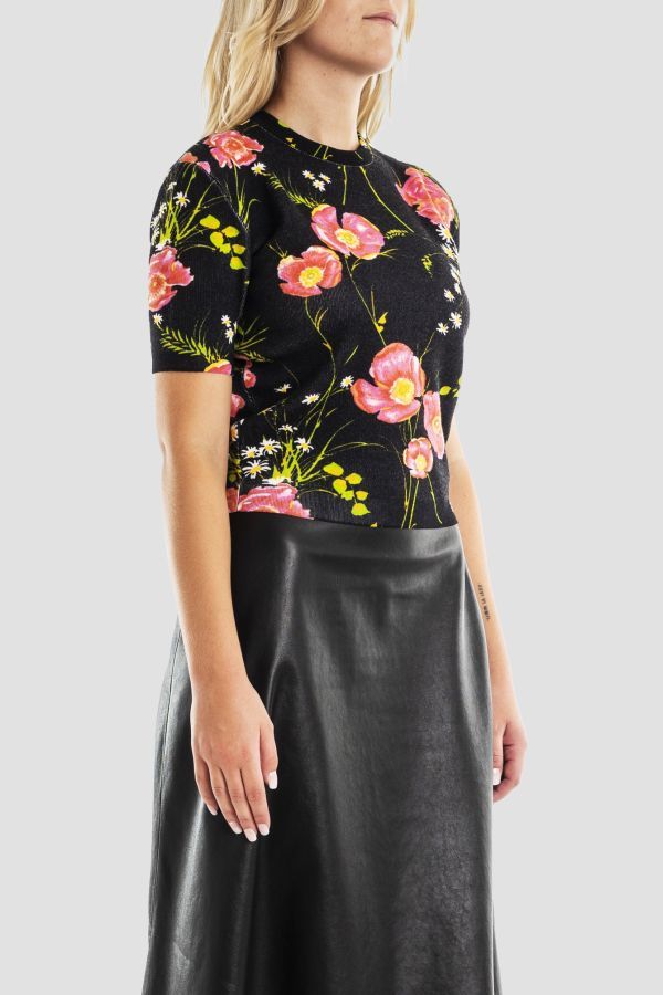 Balenciaga Floral-print Knitted Top In Black