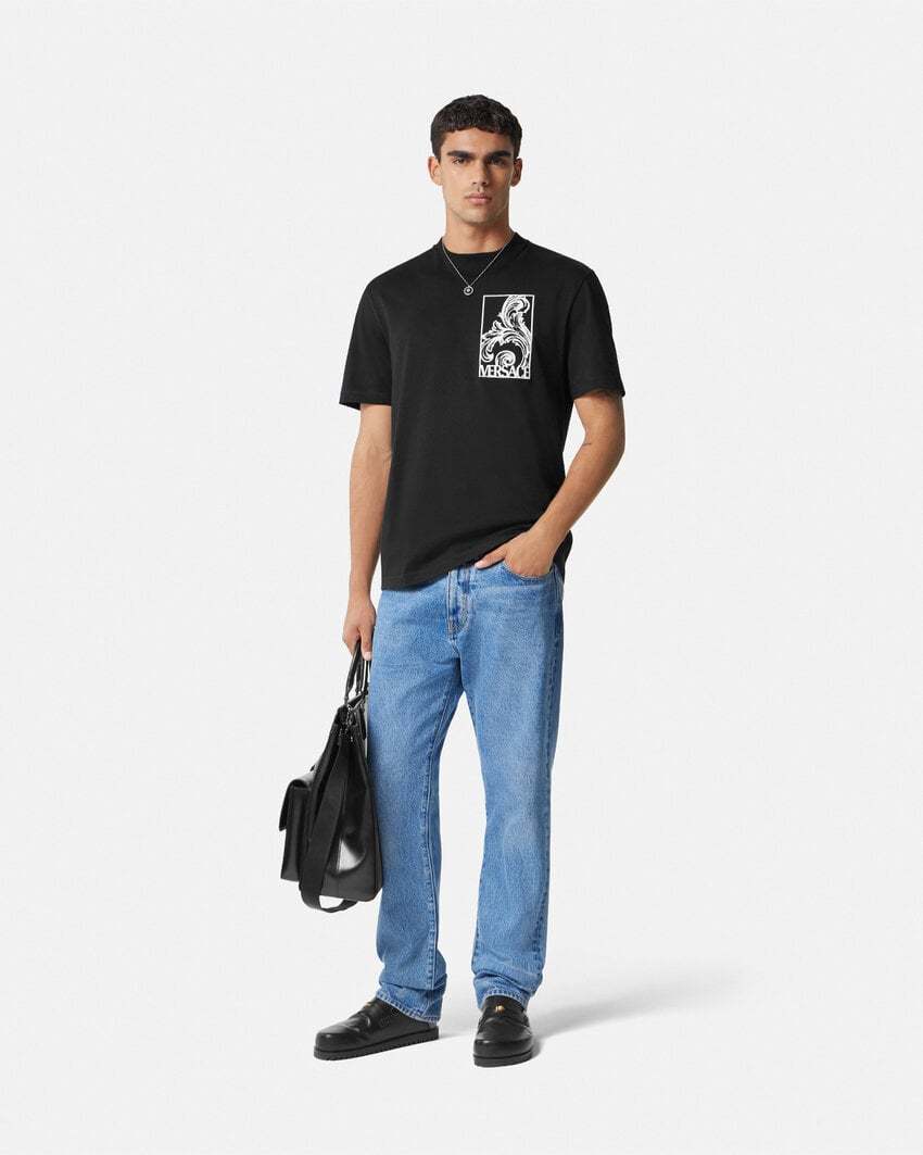 Versace Palmette Cotton T-shirt In Black