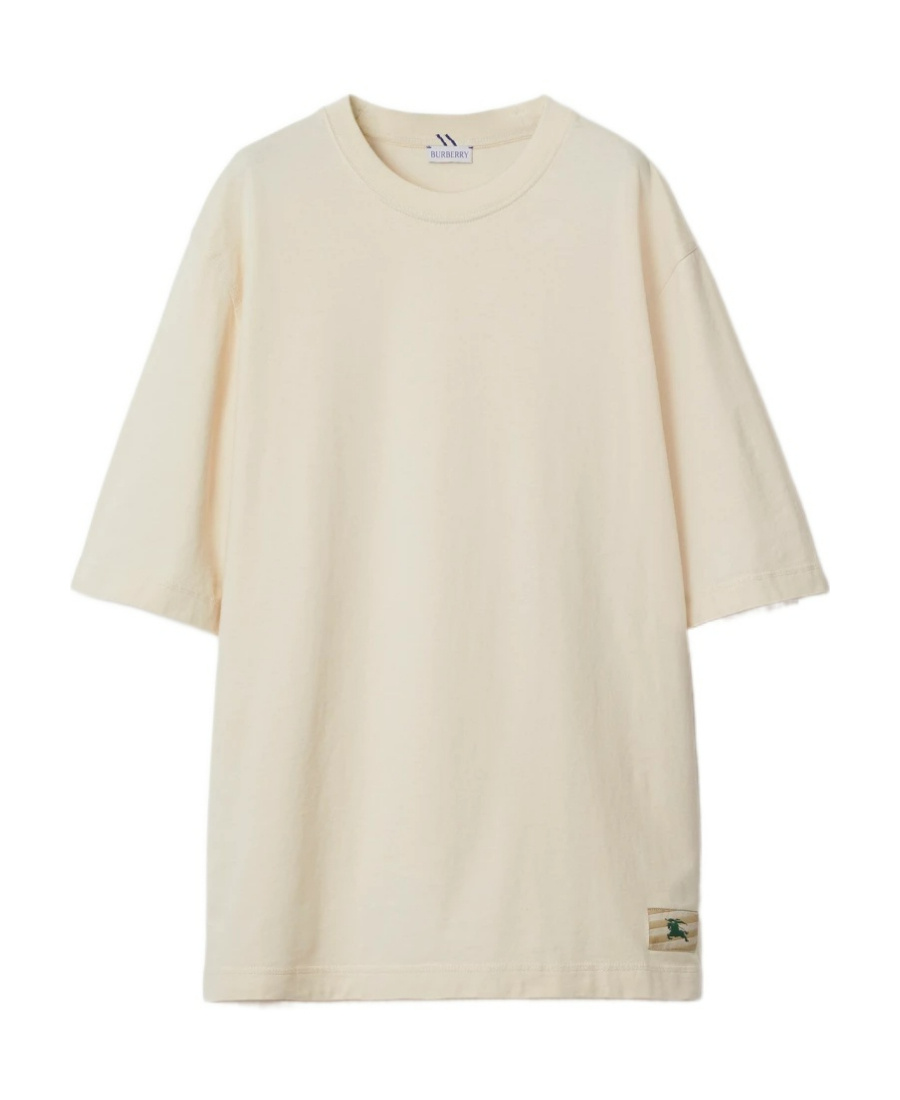 Burberry White Crewneck T-shirt With Equestrain Knight Patch In Cotton Man In White
