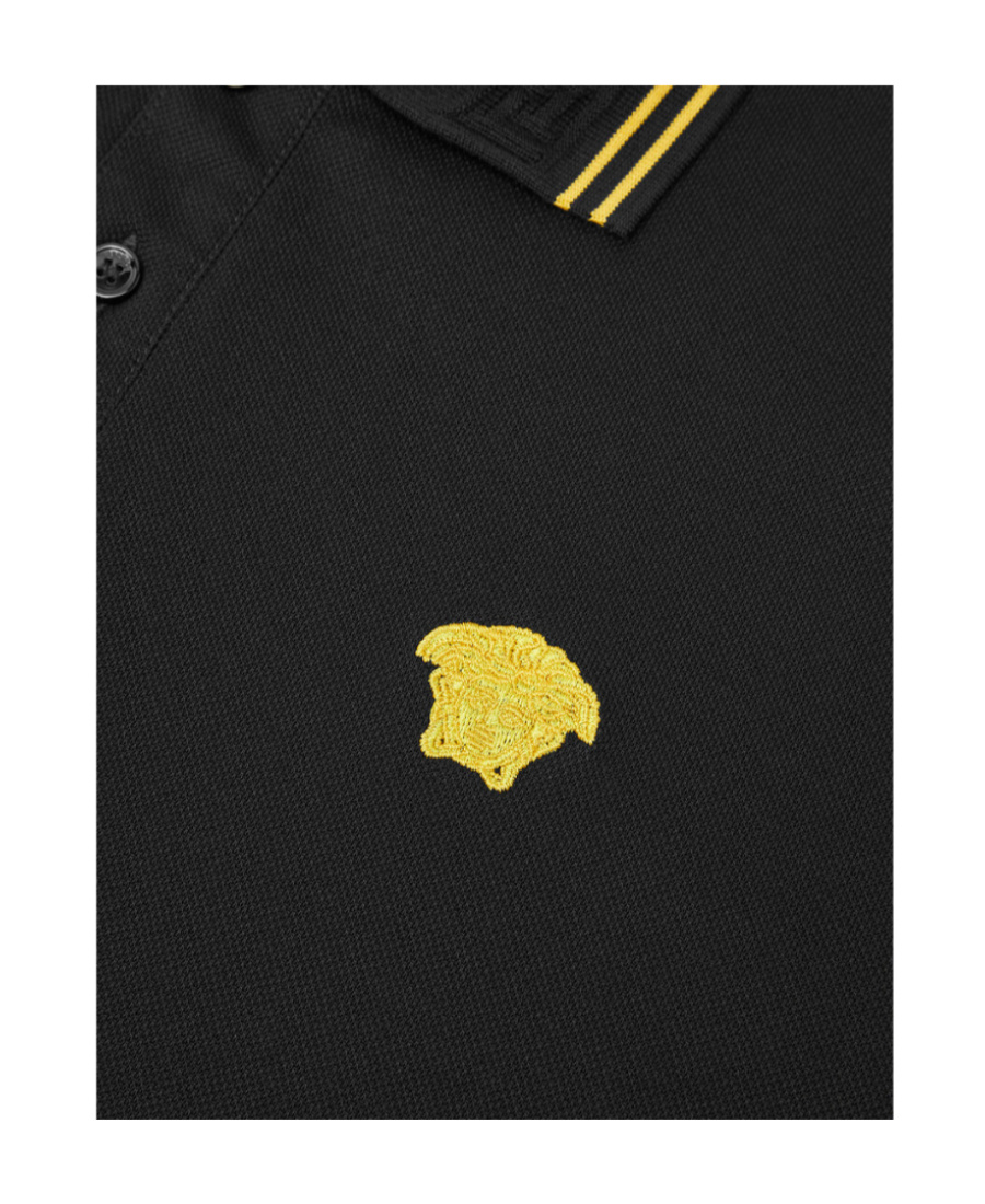 Shop Versace Medusa Head-embroidered Cotton Polo Shirt In Black