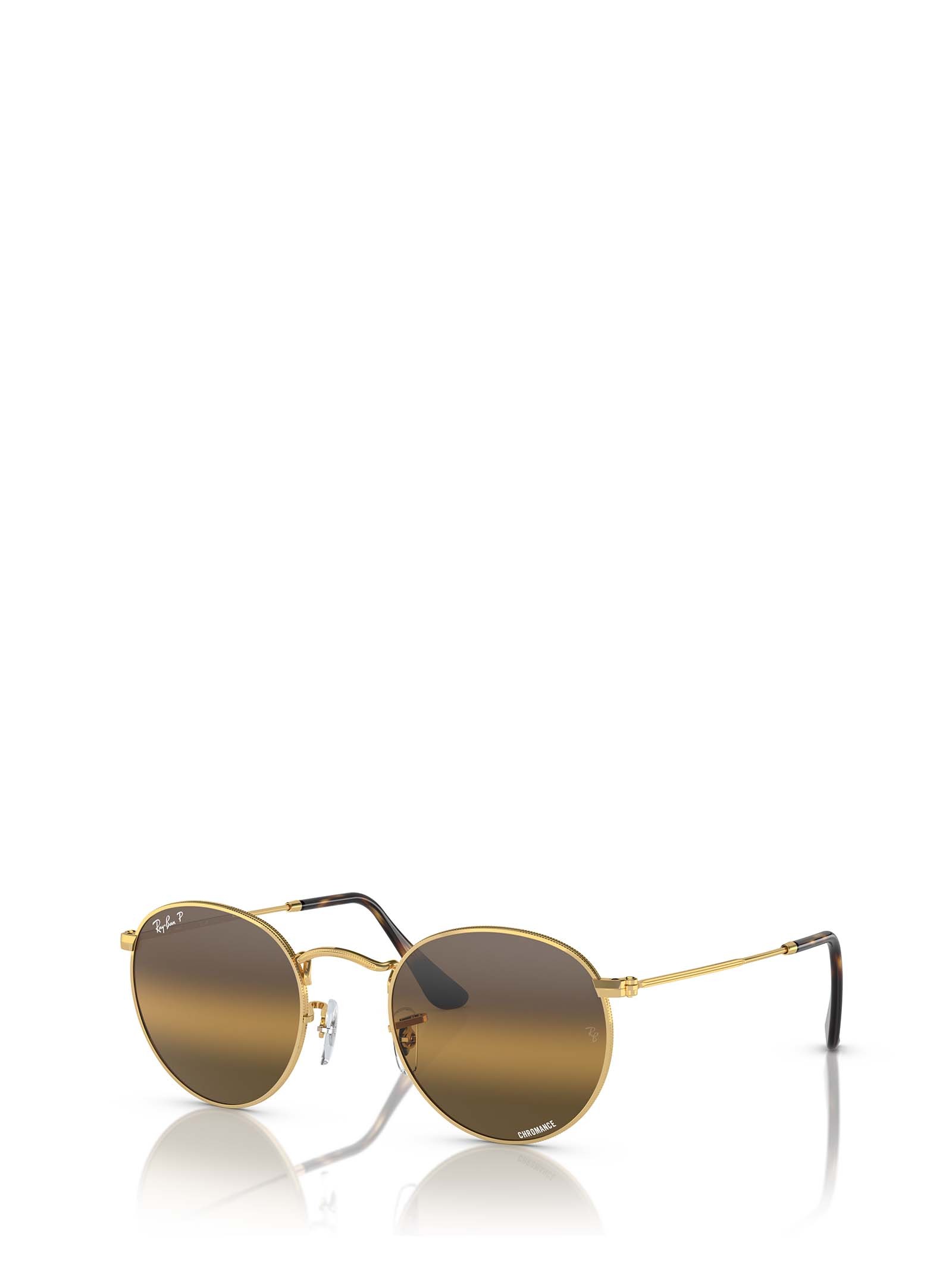 Ray Ban Round Metal Chromance Sunglasses Gold Frame Brown Lenses Polarized 50-21 In Gold